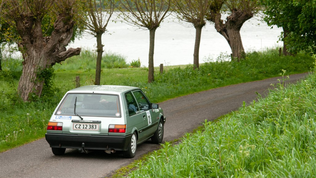 Konkurrenterne i Elite klassen så kun bagenden af Poul Brøndum og Egon Brøndums grønne Toyota Corolla - De kunne køre hjem til Randers med en sejr i klassen.
(Foto: Viggo Johansen, rallypics.dk)